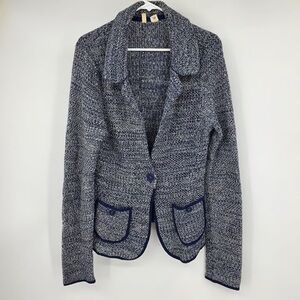 Moth Textured Gray Blazer with Navy Accents